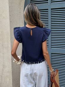 Serisse 女士夏季度假休闲100%纯棉花卉刺绣荷叶边下摆衬衫，撞色刺绣花卉衬衫，飘逸袖子，适合度假和外出，刺绣上衣，网纱抹胸上衣，刺绣上衣，沙滩度假装，波西米亚风上衣，外出上衣，女士休闲，夏季，嘉年华女装，2026年夏季假日 - 彩色 - 查看 3