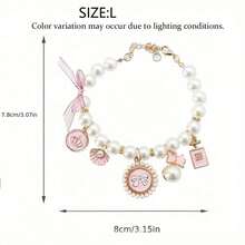 1pc Bowknot Pet Collar With Bell, Cute Pearl Decorated Pet Necklace - Pink - View 6