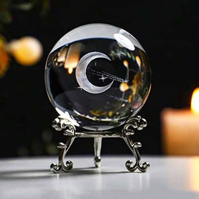 1个60毫米流星月亮3D水晶球装饰品，带底座，家居装饰，节日礼物，装饰品，生日/毕业典礼装饰品