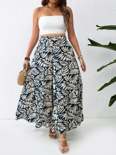 SHEIN PETITE Plus Size Women's Casual Printed Wide-Leg Pants, Summer Beach Dress Vacation Outfits Women Spring Summer Outfits Floral Pants Pants Women's Country Pants Women's Country Clothing,Suitable For Valentine's Day, Easter, Labor Day, Birthday, Date, Party, Formal Occasions, Teacher, High-Vibe, Travel, Spring/Summer