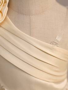 优雅可爱的杏色碎花网纱吊带连衣裙 - 杏色 - 查看 5