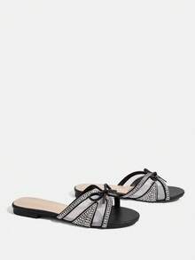 CUCCOO TILAWA 女士时尚水钻蝴蝶结平底凉鞋 - 黑色 - 查看 4