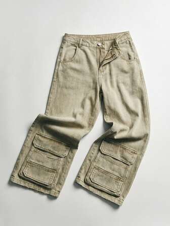 Street Life Verwaschen gerade geschnittene, locker sitzende Kamel-Jeans mit Gürtelschlaufen