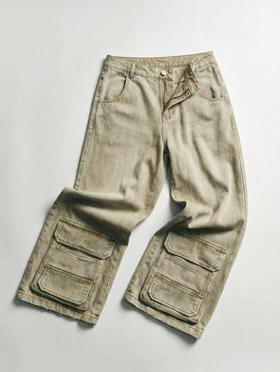 Street Life Jeans droits délavés à coupe ample avec passants de ceinture, couleur chamois