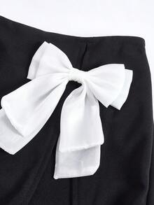 SHEIN Váy quần kiểu dáng thành thị dành cho bé gái tuổi teen, trang trí nơ, thời trang và đa năng cho mọi dịp. - màu đen - Xem 4