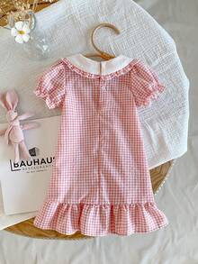 女婴可爱粉红格子休闲舒适连衣裙 - 粉色 - 查看 3