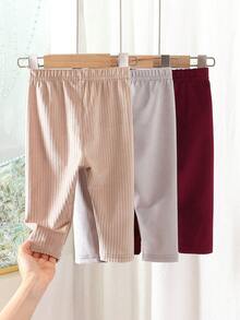 SHEIN Playful Pals Bộ 3 món quần legging, quần dài, quần bó sát, màu trơn, co giãn, dễ phối đồ cho bé gái, chất liệu vải nhung gân, thích hợp cho mùa xuân, hè, thu, đông. - Nhiều màu - Xem 2