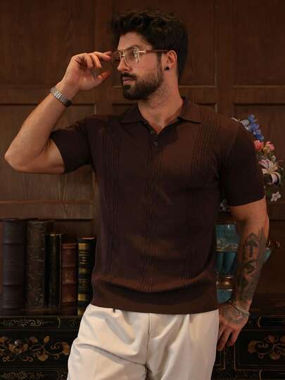 DAZY Men's Casual Brown Short Sleeve Polo Shirt, Summer