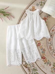 Cozy Pixies 女婴碎花印花圆领无袖上衣和松紧腰裤两件套