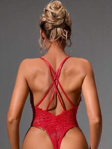 SpicyHot Women's Sexy Red Lace Patchwork Backless Jumpsuit - Red - View 7