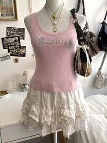 Lalippa New Valentine's Day Versatile Rhinestone Women's Tank Top - Pink - View 3