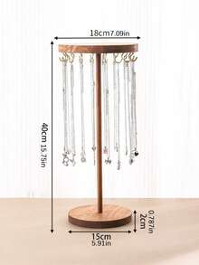A Round, Simple Wooden Imitation Walnut Color Decorative Storage And Display Stand For Jewelry, Including Necklaces, Pendants, Bracelets And Hand Chains. It Is A Display Item For Jewelry Storage And Display In A Showcase, Suitable As A Valentine's Day Gift For Girls. - Imitation Walnut Color - View 5