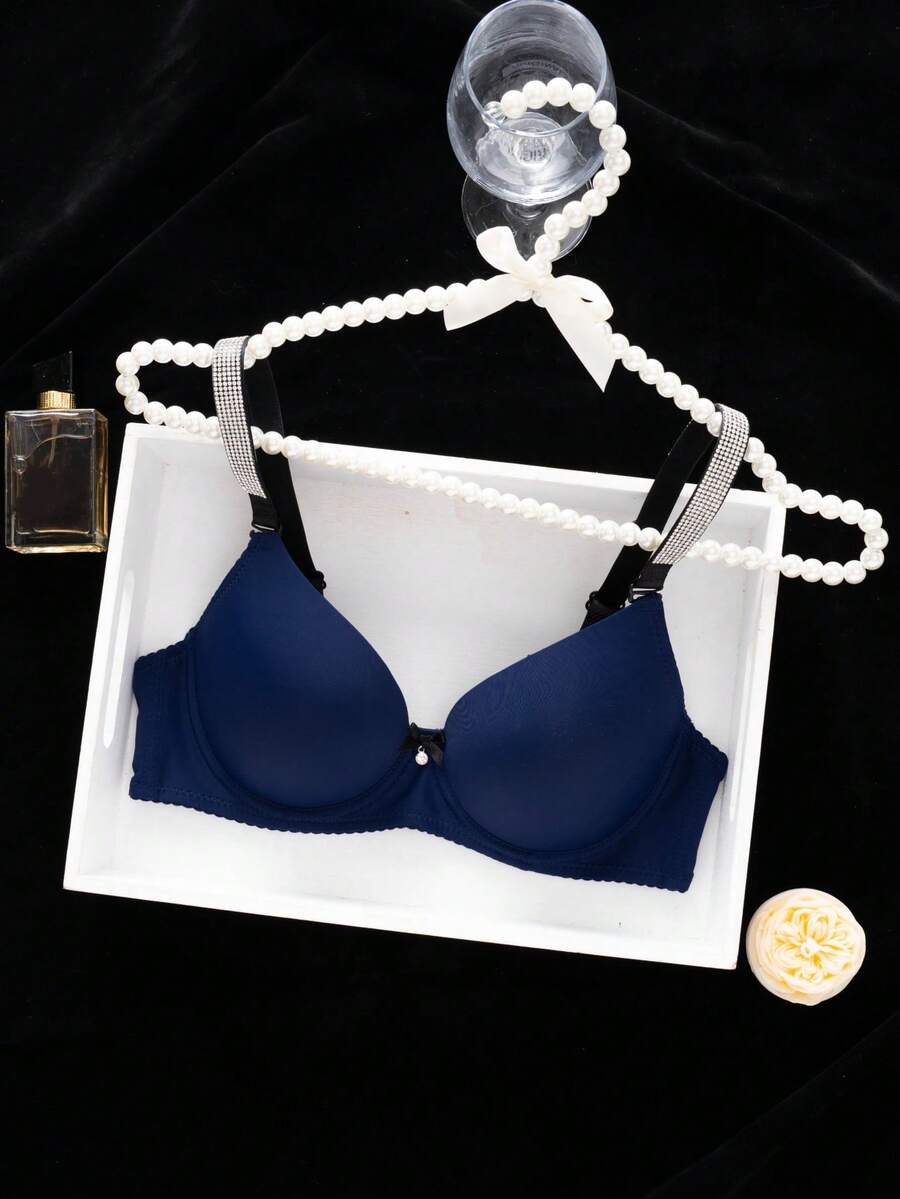 DesireSculpt Women's Fashion Rhinestone Strap Underwire Push-Up Bra - Blue - View 1