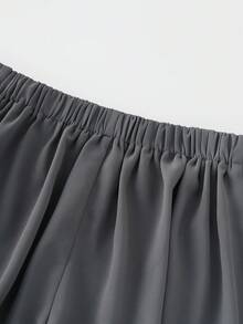 Franclia 女士高腰破洞拼接设计短裤，金属扣装饰，梭织面料，A字百搭款式，休闲时尚宽松版型 - 灰色 - 查看 4