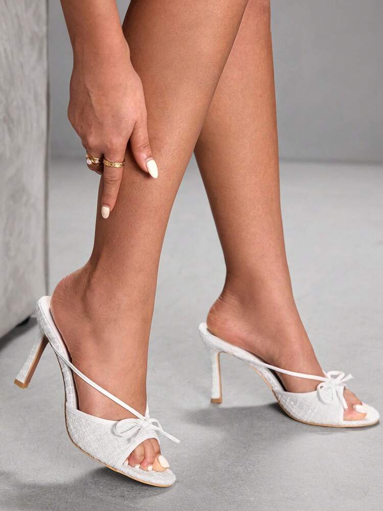 CUCCOO SZL 女性用メッシュパッチワーク リボン ストラップ ラウンドトゥ スティレットハイヒール エレガントロマンチックサンダル、ティーパーティー、デート、エレガントな服装、バケーションに適しています