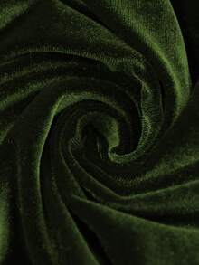 SHEIN LUNE Women's Casual Autumn/Winter Basic Outfit Velvet & Lace Patchwork Turtleneck Party Long Sleeve T-Shirt - Army Green - View 7