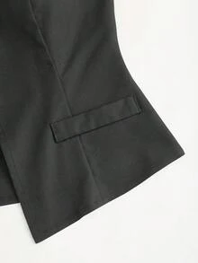 Sweetra Bộ vest đen một hàng khuy và quần ống rộng xếp ly. - Màu xám đen - Xem 4