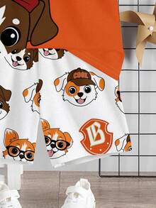 SHEIN 2 件套 PUPPIES 儿童图案休闲圆领短袖 T 恤和短裤，适合夏季