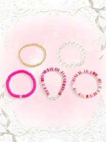 ROMWE Kawaii 5 cái Bộ Đúng mốt vui tươi & Đáng yêu Pha lê đính cườm Chữ cái Vòng tay Đối với Của phụ nữ Mặc hàng ngày , Qủa tặng Đối với - Nhiều màu - Xem 4