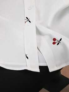 Resyla 大码女式无袖水果樱桃印花休闲衬衫，百搭夏季户外服饰 - 白色 - 查看 5