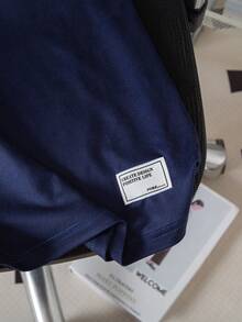 女童宽松圆领英文印花短袖直筒连衣裙，常规厚度针织面料，适合日常穿着、外出、上学、聚会等多种场合，适合8-12岁女孩，春夏款式 - 藏蓝色 - 查看 6