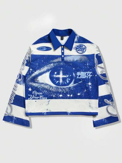 Street Life Maglietta a maniche lunghe con colletto a polo a righe, camicia polo casual da uomo