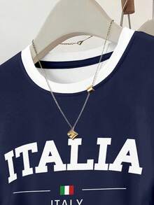 Resyla 女士收腰短袖修身褶皱腰部上衣 意大利字母印花图案短袖条纹T恤 - 彩色 - 查看 3