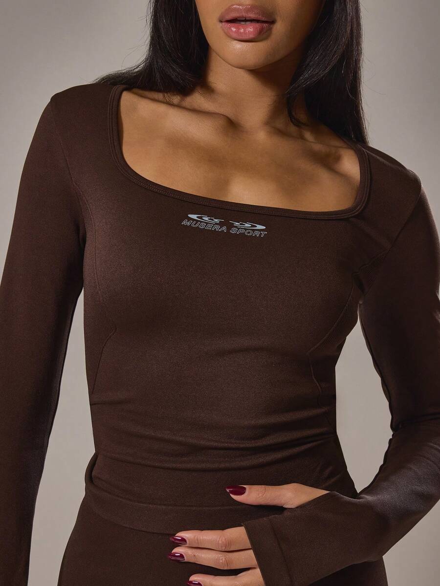 Musera Sport 运动无缝露背修身长袖上衣套装（仅上衣）适合运动健身、休闲锻炼等场合 - 霧霾藍 - 查看 1