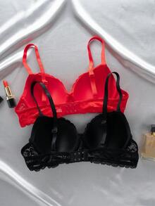 DesireSculpt 2pcs Romantic Lace Bra Set, Lift And Support, Enhances Bust, Adjustable - Multicolor - View 2