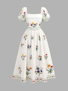 SHEIN Teen Girls Casual Everyday Floral Print Dress - Apricot - View 5