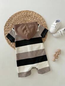 Infant Boys Polyester Short Length Romper With Hooded Neck And Striped Pattern Toddler Outfit - Multicolor - View 2