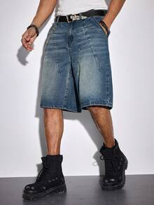 ROMWE MEN Street Life Herrshorts med lös passform och fickor, casual - Blå - Visa 4