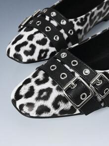 CUCCOO GRLICON Women's Rivet Decor Buckle Flat Loafers - الأسود - مشاهدة 3