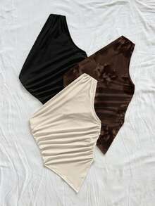 Soleia 3pcs Women's Pleated Asymmetric Hem Casual Tops, Fashion Versatile Blouse For Dating And Outings Spring - Multicolor - View 4