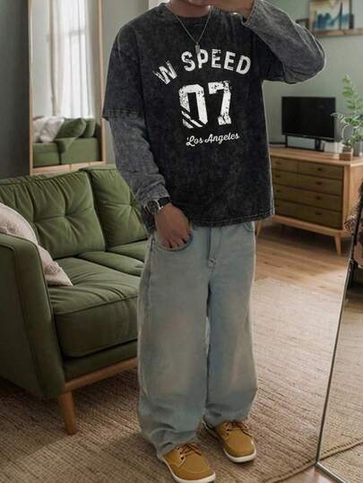 Manfinity Unisex Men's Casual Long Sleeve T-Shirt, Round Neck, Water Print, Snowflake Patchwork, Contrast Color, Spring/Autumn Acid Wash Graphic Tee Stranger Vintage Motorsport T-Shirts Men God Speed Shirt F1 Jersey Long Sleeve Streetwear Graphic Long Sleeve Tees Men Baggy Sweats Men 90s Men Xxxl Co Ords 3xl Men Oversized Jeans St Patrick's Day