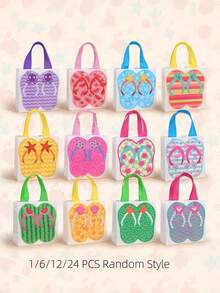 1/6/12/24 PCS Hawaiian Beach Tote Bags Non Woven Fabric Summer Party Gift Bags With Handles Tropical Flip Flop Starfish Pattern For Hawaiian Theme Birthday Pool Party Decor Bright Colors Poolside Gift Bag - Multicolor - View 2