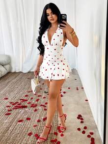 SHEIN SXY 女士露背吊带爱心印花优雅束腰连体裤，适合情人节、约会、派对等场合 - 彩色 - 查看 3