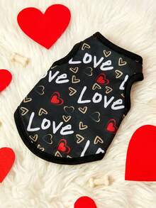 PETSIN 1件情人节印花宠物背心，黑色运动风，亲肤透气，夏季宠物服装