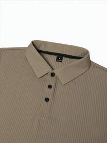 Manfinity Bizformal 男士纯色纽扣休闲百搭短袖Polo衫，夏季 - 卡其色 - 查看 6