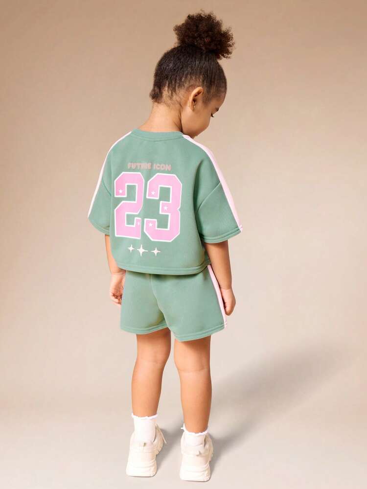 Cropped T-Shirt And Shorts Co-Ord Set With Contrast Stripes
