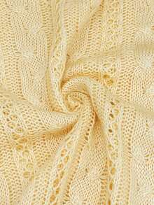 SHEIN LUNE 2026 Plus Size Women's Fashion Casual Simple Versatile Short-Sleeve Round Neck Lace Yellow Sweater Perfect For Everyday Wear - Yellow - View 7