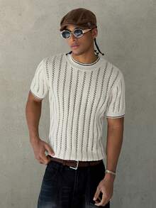 STEELVANCE 新款镂空短袖男士个性化套头衫，春夏男士钩针套装，男士复古服装，男士度假装，男士针织上衣 - 杏色 - 查看 4