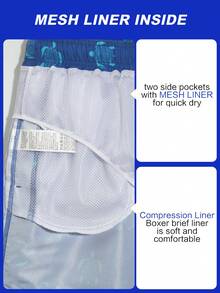 Manfinity Swimmode Men's Turtle Print Drawstring Waist Pocket Beach Shorts - Navy Blue - View 6