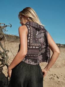 MOTF STUDIO 女士腰果花印花系带皮绳吊坠上衣，春夏款 - 彩色 - 查看 5