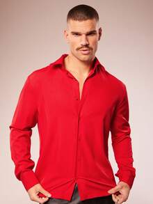 FeverCity 男士秋冬长袖衬衫，后背饰有蕾丝镂空图案 - 紅色 - 查看 2