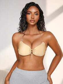 NudeFit 交叉绑带透明肩带翼形乳贴 - 卡其色 - 查看 4