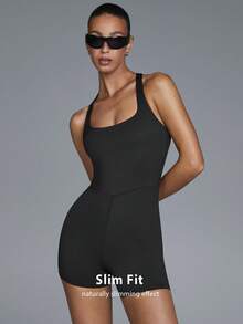 Menodora SHEIN Sport Bộ áo liền quần yoga cổ yếm hở lưng dành cho nữ - màu đen - Xem 6