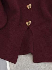 Franclia Autumn/Winter Round Neck Knitted Heart Button Cardigan, Elegant For Everyday Wear