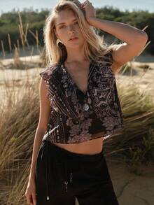 MOTF STUDIO 女士腰果花印花系带皮绳吊坠上衣，春夏款 - 彩色 - 查看 3