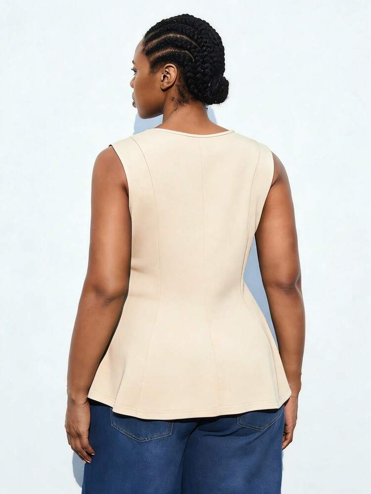 SHEIN Maija Femmes grande taille Couleur Unie Col Rond Volant Ourlet Décontracté Polyvalent Quotidien Navette Sans Manches Top Peplum Pour Femmes Top D'église Pour Femmes St Patrick Femmes Pâques Fête D'été Plage Vacances D'été Pour Femmes Sortie Graduation Décontracté